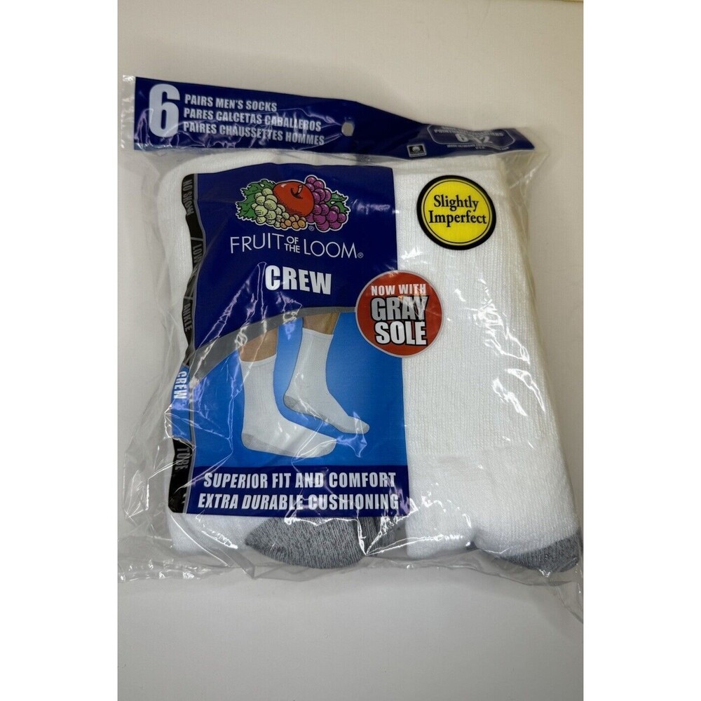 Men's Fruit Of The Loom Crew Socks Size 6-12 Slightly Imperfect 6-Pack